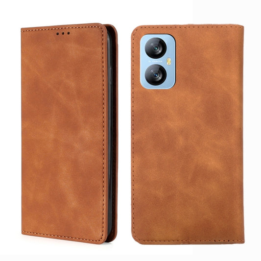 For Blackview A52 Skin Feel Magnetic Horizontal Flip Leather Phone Case(Light Brown) - More Brand by buy2fix | Online Shopping UK | buy2fix