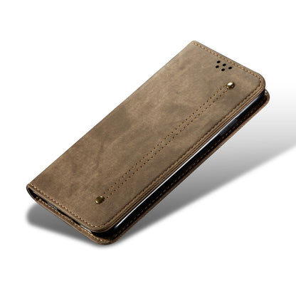 For OPPO A98 5G Denim Texture Casual Style Horizontal Flip Leather Case(Khaki) - OPPO Cases by buy2fix | Online Shopping UK | buy2fix