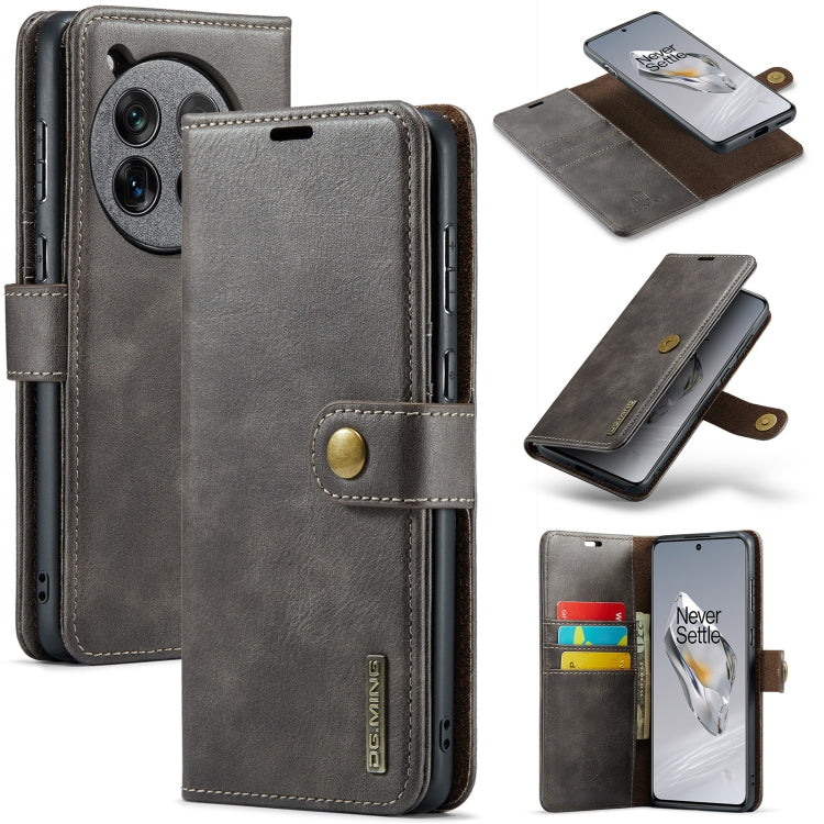 For OnePlus 12 DG.MING Crazy Horse Texture Detachable Magnetic Leather Case(Grey) - OnePlus Cases by DG.MING | Online Shopping UK | buy2fix