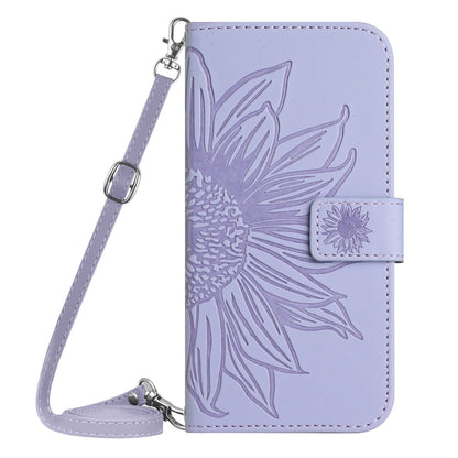 For Xiaomi Redmi A3 Skin Feel Sun Flower Embossed Flip Leather Phone Case with Lanyard(Purple) - Xiaomi Cases by buy2fix | Online Shopping UK | buy2fix