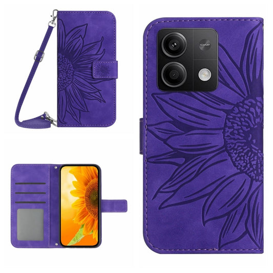For Xiaomi Redmi Note 13 Pro 4G Global Skin Feel Sun Flower Embossed Flip Leather Phone Case with Lanyard(Dark Purple) - Note 13 Pro Cases by buy2fix | Online Shopping UK | buy2fix
