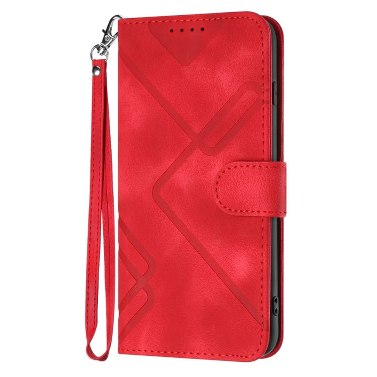 For iPhone 16 Plus Line Pattern Skin Feel Leather Phone Case(Red) - iPhone 16 Plus Cases by buy2fix | Online Shopping UK | buy2fix