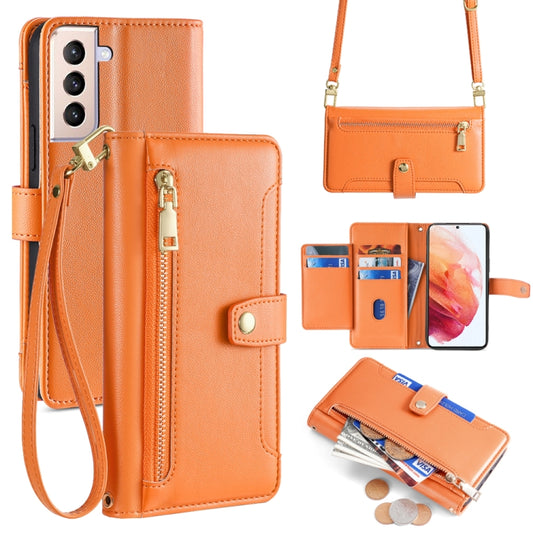 For Samsung Galaxy S21 5G Sheep Texture Cross-body Zipper Wallet Leather Phone Case(Orange) - Galaxy S21 5G Cases by buy2fix | Online Shopping UK | buy2fix