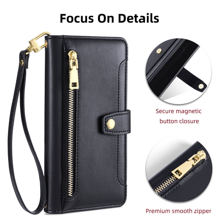 For Xiaomi Redmi Turbo 3 5G Sheep Texture Cross-body Zipper Wallet Leather Phone Case(Black) - 13 Ultra Cases by buy2fix | Online Shopping UK | buy2fix
