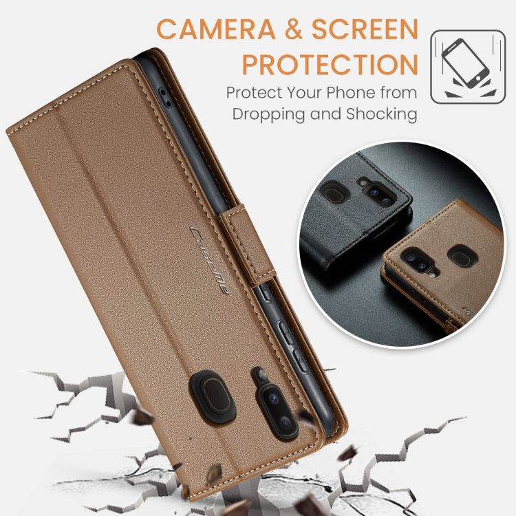 For Samsung Galaxy A40 CaseMe 023 Butterfly Buckle Litchi Texture RFID Anti-theft Leather Phone Case(Brown) - Galaxy Phone Cases by CaseMe | Online Shopping UK | buy2fix