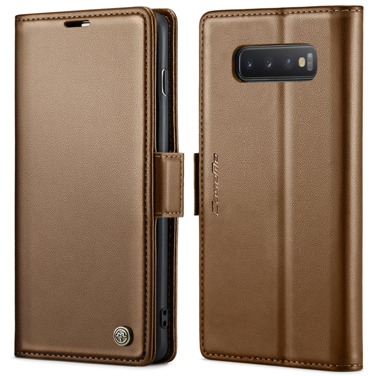 For Samsung Galaxy S10 CaseMe 023 Butterfly Buckle Litchi Texture RFID Anti-theft Leather Phone Case(Brown) - Galaxy Phone Cases by CaseMe | Online Shopping UK | buy2fix