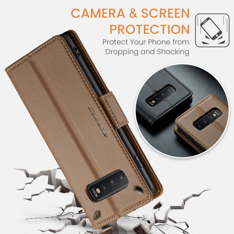 For Samsung Galaxy S10 CaseMe 023 Butterfly Buckle Litchi Texture RFID Anti-theft Leather Phone Case(Brown) - Galaxy Phone Cases by CaseMe | Online Shopping UK | buy2fix