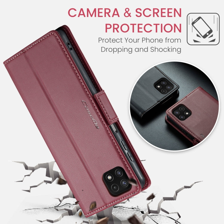 For Samsung Galaxy A22 5G CaseMe 023 Butterfly Buckle Litchi Texture RFID Anti-theft Leather Phone Case(Wine Red) - Galaxy Phone Cases by CaseMe | Online Shopping UK | buy2fix