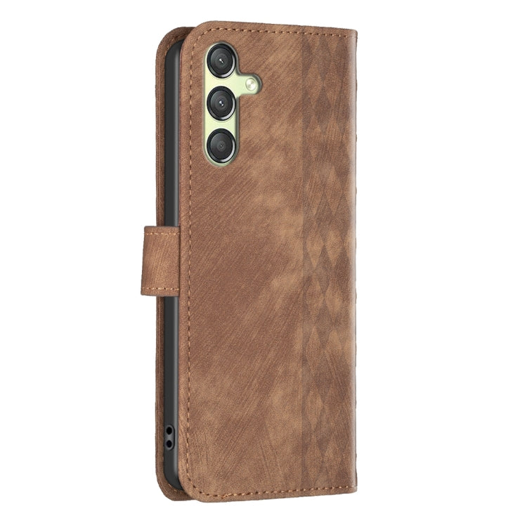 For Samsung Galaxy A25 5G Plaid Embossed Leather Phone Case(Brown) - Galaxy Phone Cases by buy2fix | Online Shopping UK | buy2fix