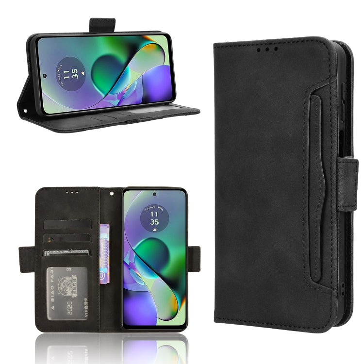 For Motorola Moto G54 5G Skin Feel Calf Texture Card Slots Leather Phone Case(Black) - Motorola Cases by buy2fix | Online Shopping UK | buy2fix