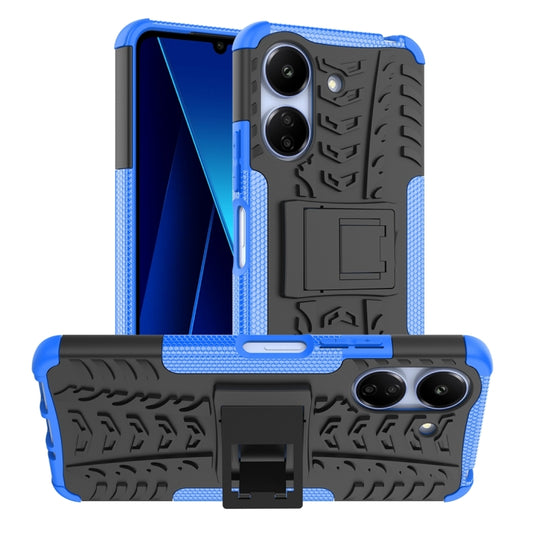 For Xiaomi Redmi 13C 4G Tire Texture TPU + PC Phone Case with Holder(Blue) - 13C Cases by buy2fix | Online Shopping UK | buy2fix