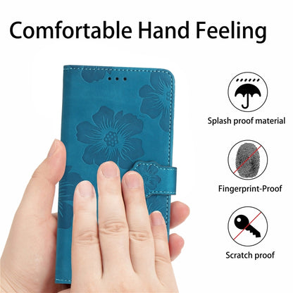 For OPPO A18 Flower Embossing Pattern Leather Phone Case(Blue) - A18 Cases by buy2fix | Online Shopping UK | buy2fix