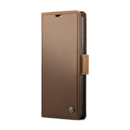 For OPPO Reno8 T 4G CaseMe 023 Butterfly Buckle Litchi Texture RFID Anti-theft Leather Phone Case(Brown) - OPPO Cases by CaseMe | Online Shopping UK | buy2fix