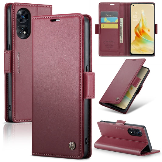 For OPPO Reno8 T 4G CaseMe 023 Butterfly Buckle Litchi Texture RFID Anti-theft Leather Phone Case(Wine Red) - OPPO Cases by CaseMe | Online Shopping UK | buy2fix