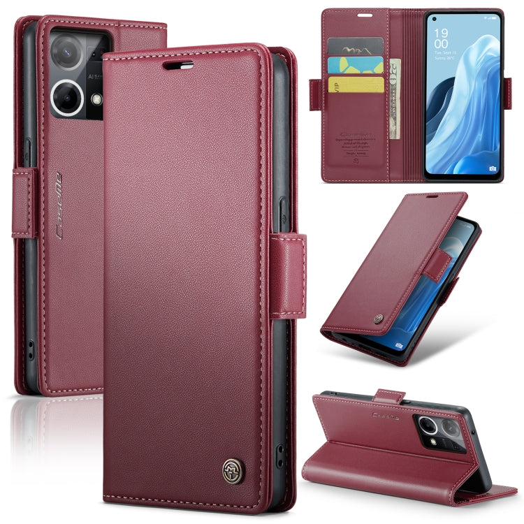 For OPPO Reno7 4G Indonesia/F21 Pro 4G/Reno8 4G CaseMe 023 Butterfly Buckle Litchi Texture RFID Anti-theft Leather Phone Case(Wine Red) - OPPO Cases by CaseMe | Online Shopping UK | buy2fix