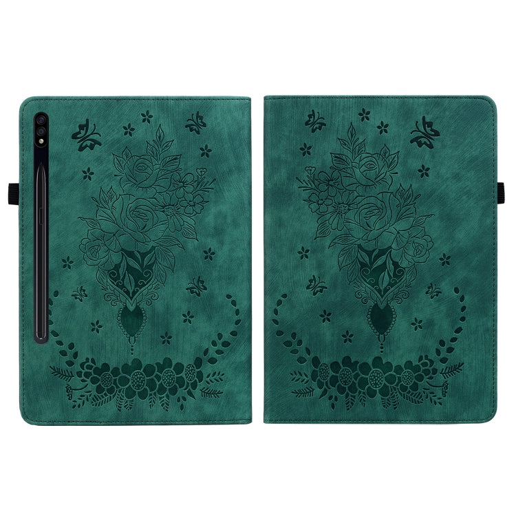 For Samsung Galaxy Tab S9 Butterfly Rose Embossed Leather Tablet Case(Green) - Galaxy Tab S9 Cases by buy2fix | Online Shopping UK | buy2fix