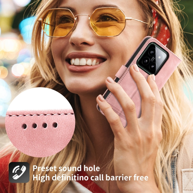 For Xiaomi 14 Dierfeng Dream Line TPU + PU Leather Phone Case(Pink) - 14 Cases by buy2fix | Online Shopping UK | buy2fix