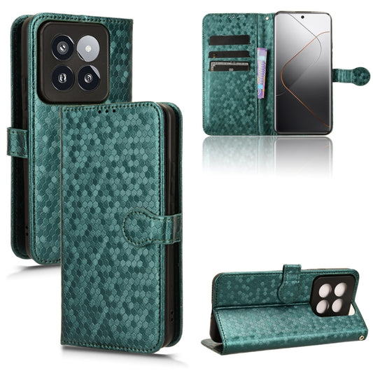 For Xiaomi 14 Pro Honeycomb Dot Texture Leather Phone Case(Green) - 14 Pro Cases by buy2fix | Online Shopping UK | buy2fix