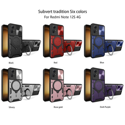 For Xiaomi Redmi Note 12S 4G CD Texture Sliding Camshield Magnetic Holder Phone Case(Purple) - Xiaomi Cases by buy2fix | Online Shopping UK | buy2fix