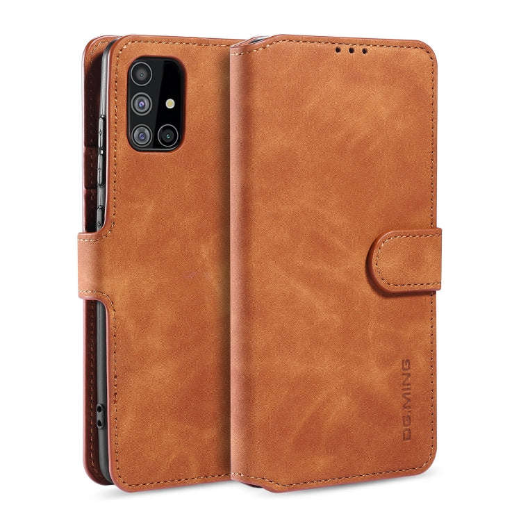 For Samsung Galaxy A51 5G DG.MING Retro Oil Side Horizontal Flip Case with Holder & Card Slots & Wallet(Brown) - Galaxy Phone Cases by DG.MING | Online Shopping UK | buy2fix