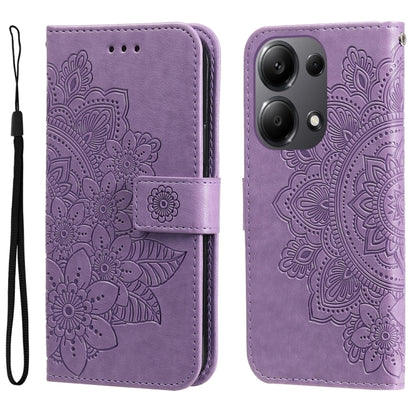 For Xiaomi Redmi Note13 Pro 4G Global/Poco M6 Pro 4G 7-petal Flowers Embossing Leather Phone Case(Light Purple) - Note 13 Pro Cases by buy2fix | Online Shopping UK | buy2fix