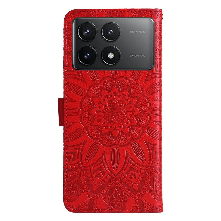 For Xiaomi Redmi K70 / K70 Pro Embossed Sunflower Leather Phone Case(Red) - K70 Pro Cases by buy2fix | Online Shopping UK | buy2fix