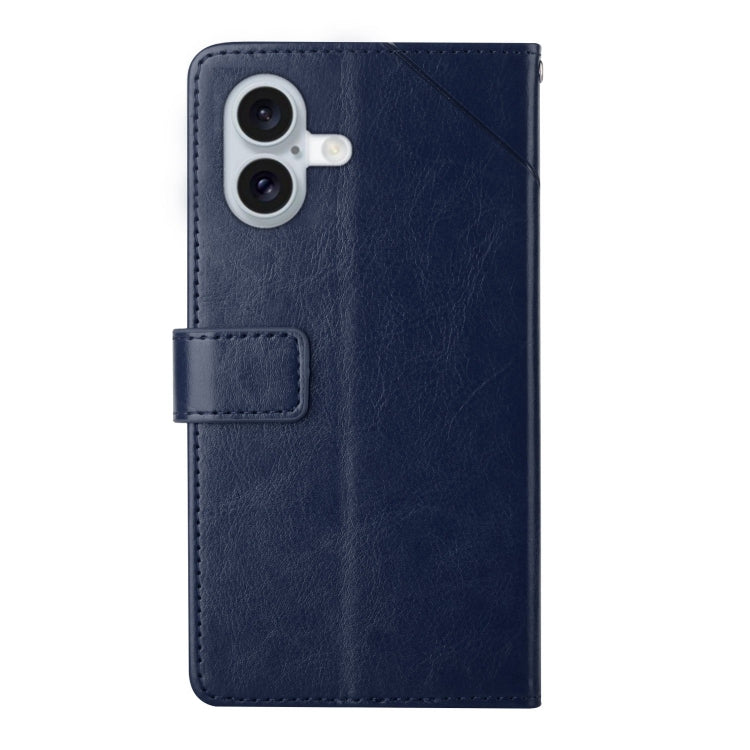 For iPhone 16 Plus HT01 Y-shaped Pattern Flip Leather Phone Case(Blue) - iPhone 16 Plus Cases by buy2fix | Online Shopping UK | buy2fix