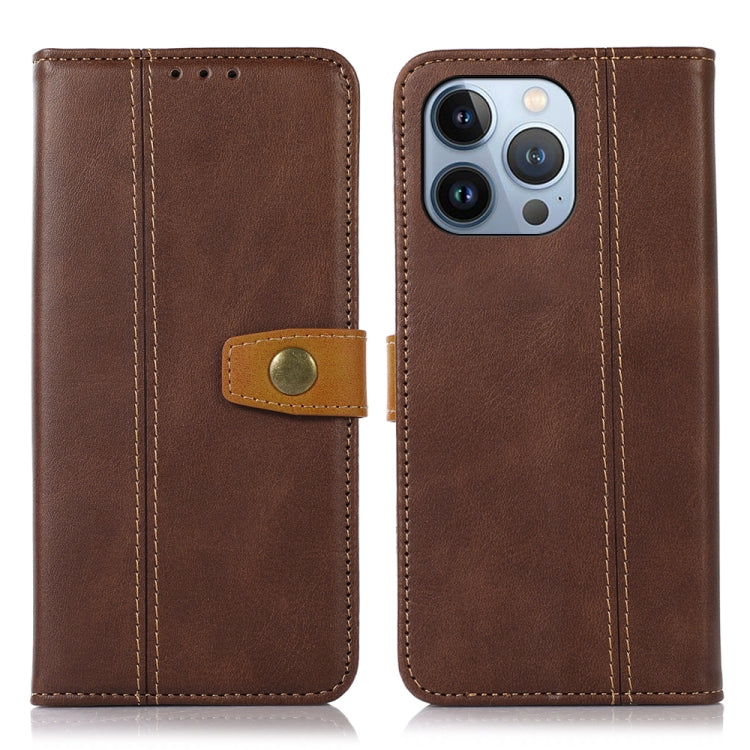 For iPhone 16 Pro Stitching Thread Calf Texture Leather Phone Case(Coffee) - iPhone 16 Pro Cases by buy2fix | Online Shopping UK | buy2fix