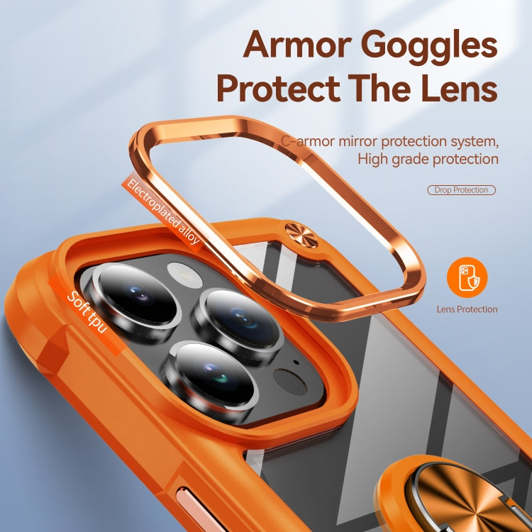 For iPhone 16 Pro TPU + PC Lens Protection Phone Case with Ring Holder(Orange) - iPhone 16 Pro Cases by buy2fix | Online Shopping UK | buy2fix