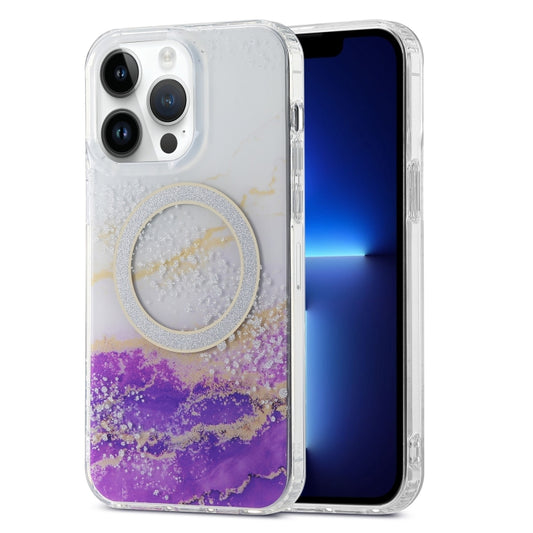 For iPhone 13 Pro Dual-side IMD Marble Magsafe Phone Case(White Purple) - iPhone 13 Pro Cases by buy2fix | Online Shopping UK | buy2fix