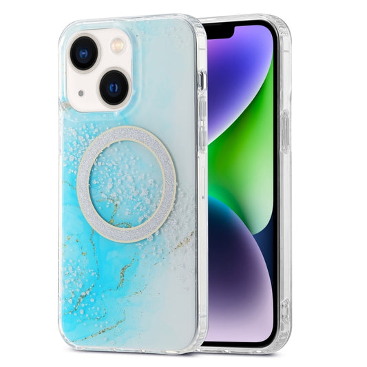 For iPhone 15 Plus Dual-side IMD Marble Magsafe Phone Case(Sky Blue) - iPhone 15 Plus Cases by buy2fix | Online Shopping UK | buy2fix