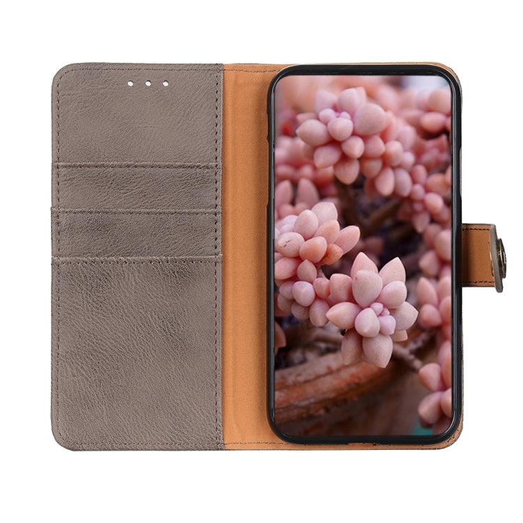 For iPhone 16 KHAZNEH Cowhide Texture Horizontal Flip Leather Phone Case(Khaki) - iPhone 16 Cases by buy2fix | Online Shopping UK | buy2fix