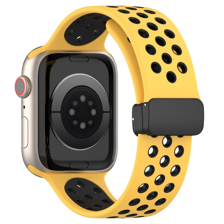 For Apple Watch 3 42mm Magnetic Buckle Silicone Watch Band(Yellow Black) - Watch Bands by buy2fix | Online Shopping UK | buy2fix