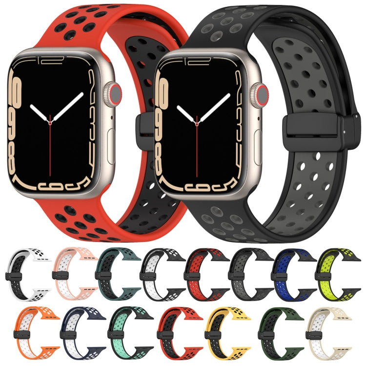 For Apple Watch SE 2022 44mm Magnetic Buckle Silicone Watch Band(White Black) - Watch Bands by buy2fix | Online Shopping UK | buy2fix