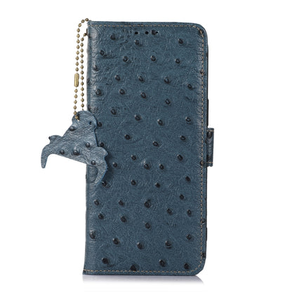 For OnePlus 12 Ostrich Pattern Genuine Leather RFID Phone Case(Blue) - OnePlus Cases by buy2fix | Online Shopping UK | buy2fix