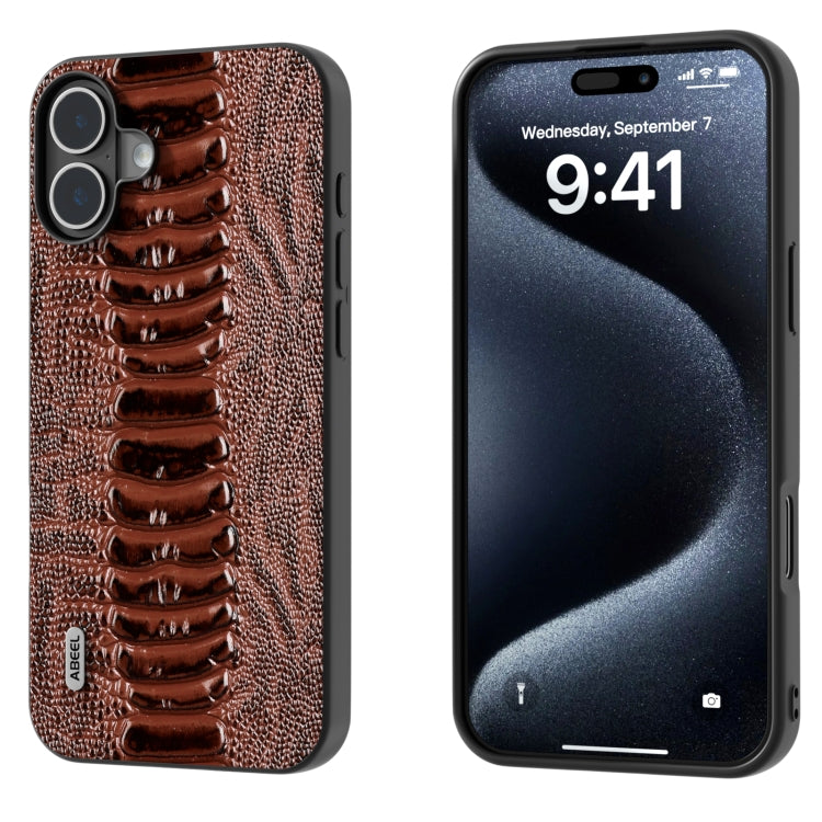 For iPhone 16 ABEEL Genuine Leather Weilai Series Phone Case(Coffee) - iPhone 16 Cases by buy2fix | Online Shopping UK | buy2fix