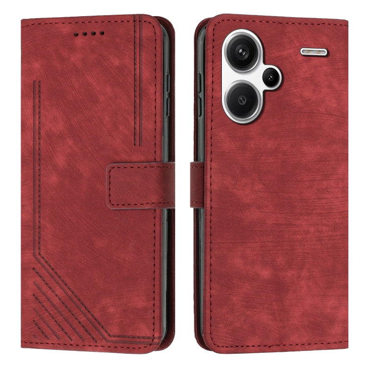 For Xiaomi Redmi Note 13 Pro+ Skin Feel Stripe Pattern Leather Phone Case with Long Lanyard(Red) - Note 13 Pro+ Cases by buy2fix | Online Shopping UK | buy2fix