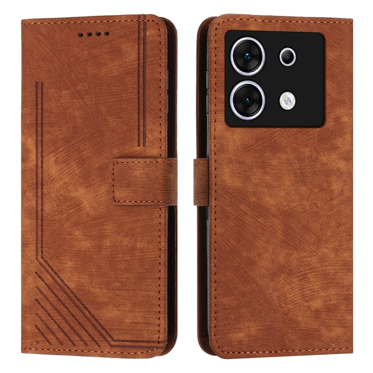 For Infinix Zero 30 5G Skin Feel Stripe Pattern Leather Phone Case with Lanyard(Brown) - Infinix Cases by buy2fix | Online Shopping UK | buy2fix