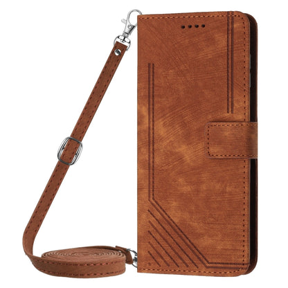 For Infinix Smart 8 Skin Feel Stripe Pattern Leather Phone Case with Lanyard(Brown) - Infinix Cases by buy2fix | Online Shopping UK | buy2fix