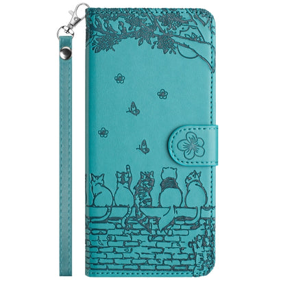 For Samsung Galaxy S23+ Cat Embossing Pattern Leather Phone Case with Lanyard(Blue) - Galaxy S23+ 5G Cases by buy2fix | Online Shopping UK | buy2fix