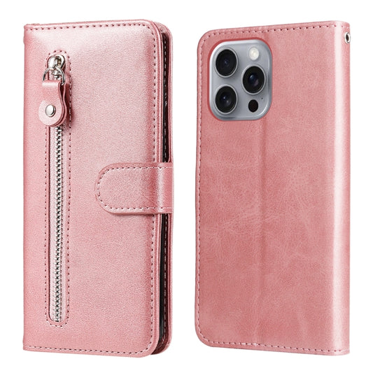 For iPhone 16 Pro Max Fashion Calf Texture Zipper Leather Phone Case(Rose Gold) - iPhone 16 Pro Max Cases by buy2fix | Online Shopping UK | buy2fix