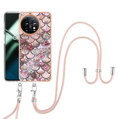 For OnePlus 11 Electroplating IMD TPU Phone Case with Lanyard(Pink Scales) - OnePlus Cases by buy2fix | Online Shopping UK | buy2fix