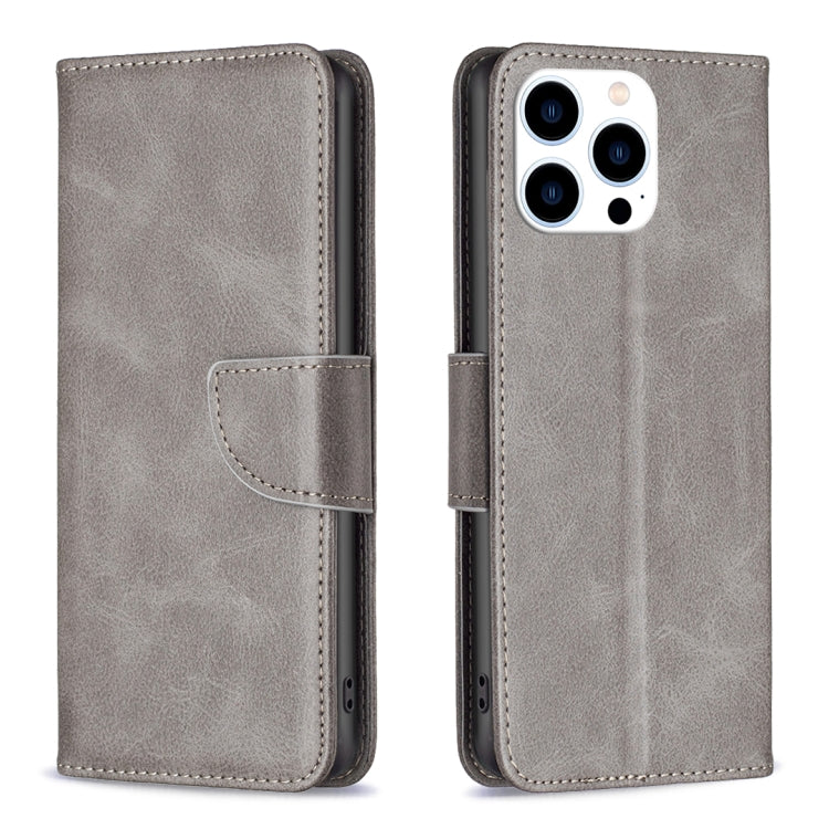 For iPhone 16 Pro Lambskin Texture Pure Color Flip Leather Phone Case(Grey) - iPhone 16 Pro Cases by buy2fix | Online Shopping UK | buy2fix