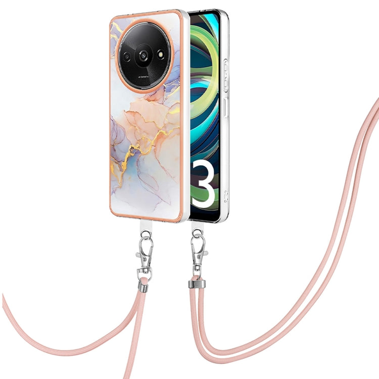 For Xiaomi Redmi A3 Electroplating IMD TPU Phone Case with Lanyard(White Marble) - Xiaomi Cases by buy2fix | Online Shopping UK | buy2fix