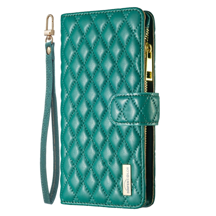 For iPhone 16 Pro Diamond Lattice Zipper Wallet Leather Flip Phone Case(Green) - iPhone 16 Pro Cases by buy2fix | Online Shopping UK | buy2fix