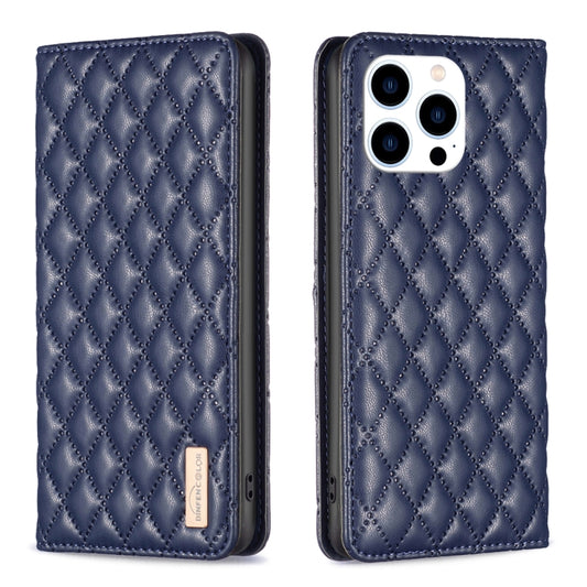 For iPhone 16 Pro Max Diamond Lattice Magnetic Leather Flip Phone Case(Blue) - iPhone 16 Pro Max Cases by buy2fix | Online Shopping UK | buy2fix