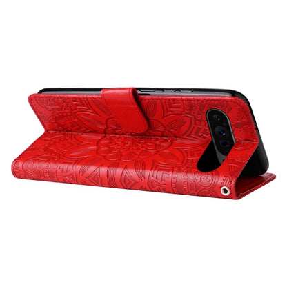 For Google Pixel 9 Pro Embossed Sunflower Leather Phone Case(Red) - Google Cases by buy2fix | Online Shopping UK | buy2fix