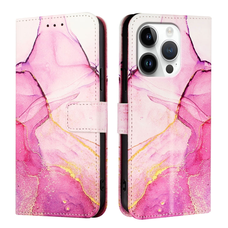 For iPhone 16 Pro PT003 Marble Pattern Flip Leather Phone Case(Pink Purple Gold LS001) - iPhone 16 Pro Cases by buy2fix | Online Shopping UK | buy2fix