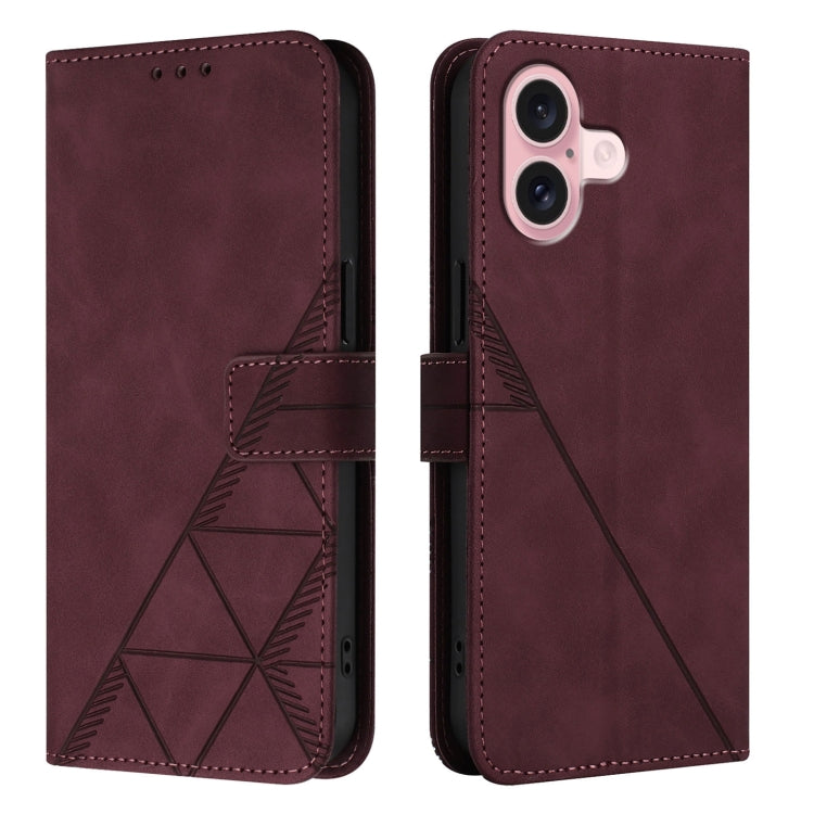 For iPhone 16 Crossbody 3D Embossed Flip Leather Phone Case(Wine Red) - iPhone 16 Cases by buy2fix | Online Shopping UK | buy2fix