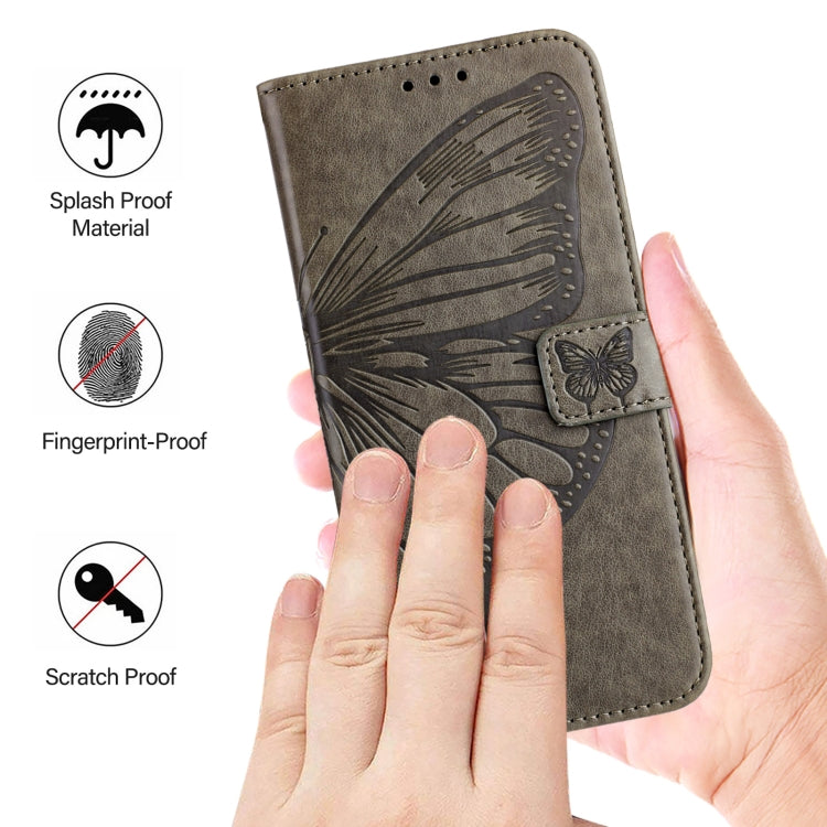 For iPhone 16 Pro Max Embossed Butterfly Leather Phone Case(Grey) - iPhone 16 Pro Max Cases by buy2fix | Online Shopping UK | buy2fix